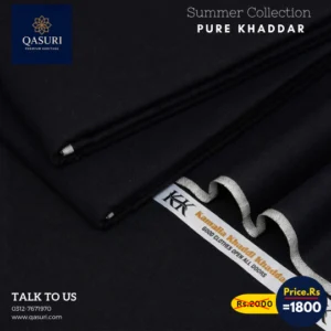 Jet Black Kamalia Khaddar For Mens