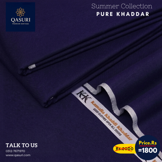Navy Blue Kamalia Khaddar For Mens